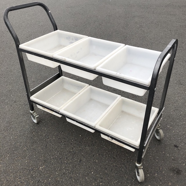 TROLLEY, Library Picking Style - White Plastic Tubs